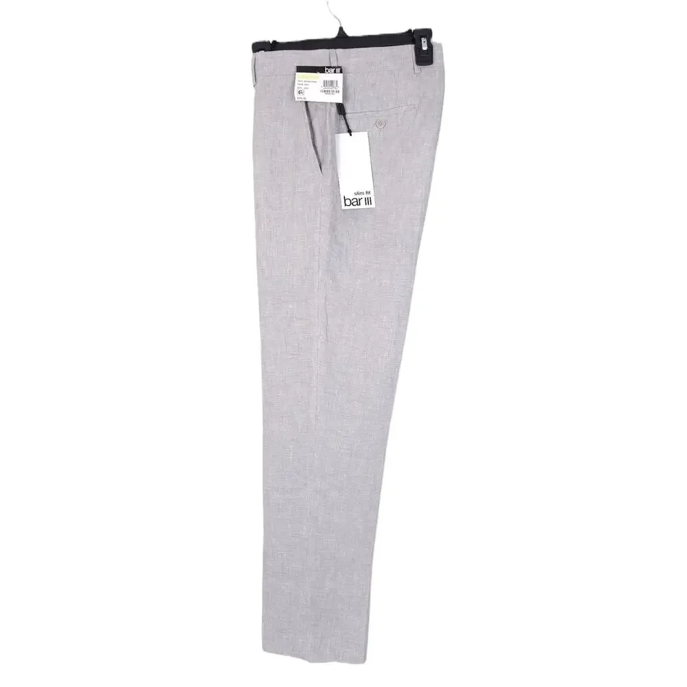 Bar III Mens Slim Fit 2 Piece Linen Suit 36R 29x30 Light Grey Solid NWT